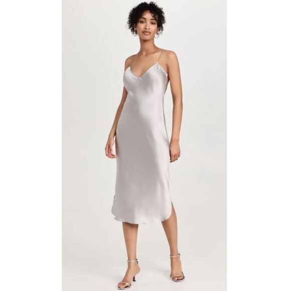 Nili Lotan Midi Cami Slip Dress Silk Silver Medium - Picture 1 of 9